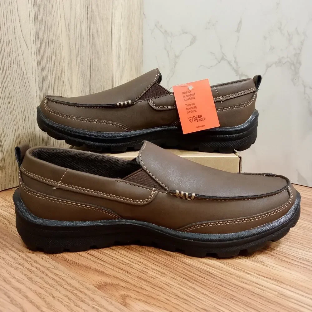 Deer Stags Boys‎ Sz 4M EU 36 Zesty Brown Slip On Loafers Faux Leather